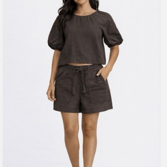 House of Harlow 1960 Pants - House of Harlow 1960 Chocolate Brown Linen Short and Cropped Top Set